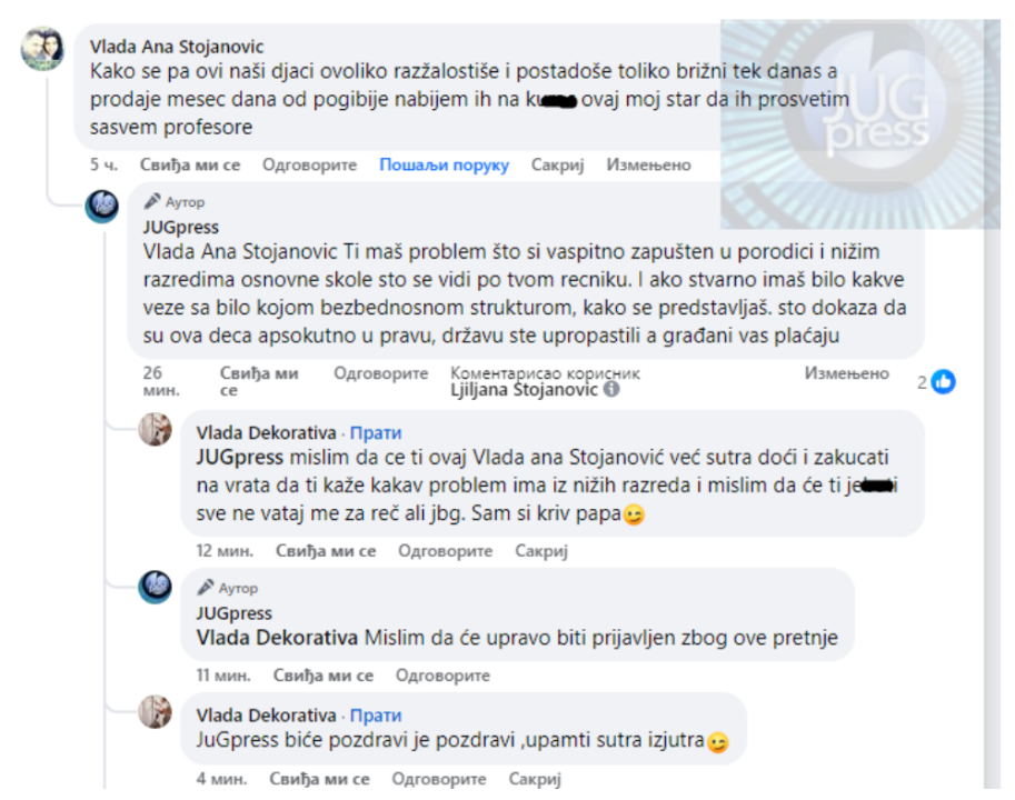 Foto: snimak ekrana Facebook strane JUGpressa